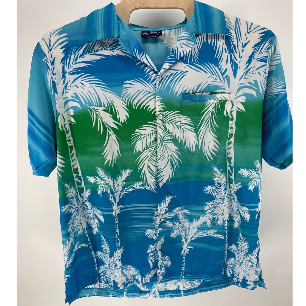 Pacific & Co Button Down Shirt Men XXL Blue Green Palm Tree Tropical Excellent